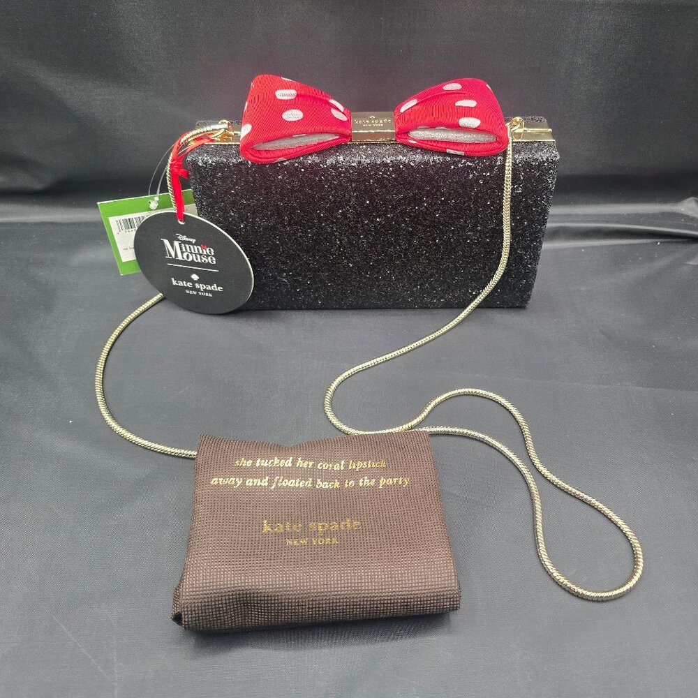Kate Spade Minnie Mouse Bow Clasp Crossbody PXRU6510 Black Glitter